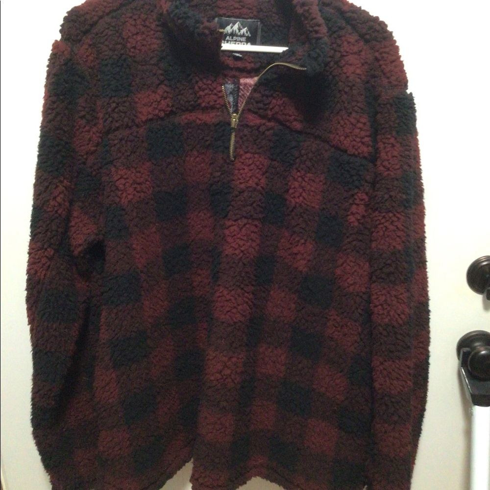 Buffalo check half zip sherpa pullover